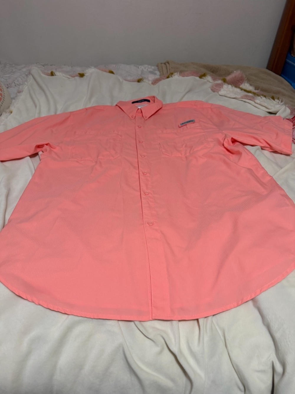 Columbia Tamiami Coral Short-Sleeve Button-Up Shirt Large Tall